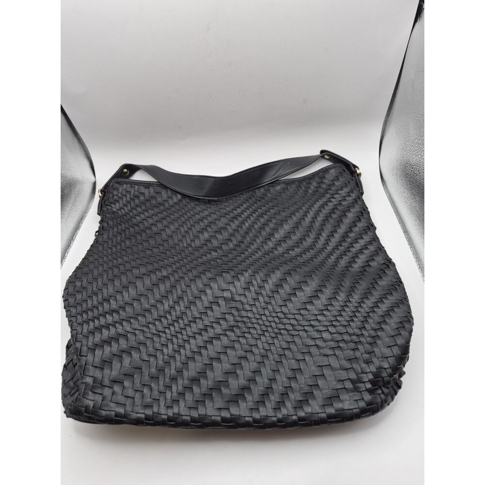 Deux Lux Faux Leather Hobo Bag Black Woven Braided Strap Large